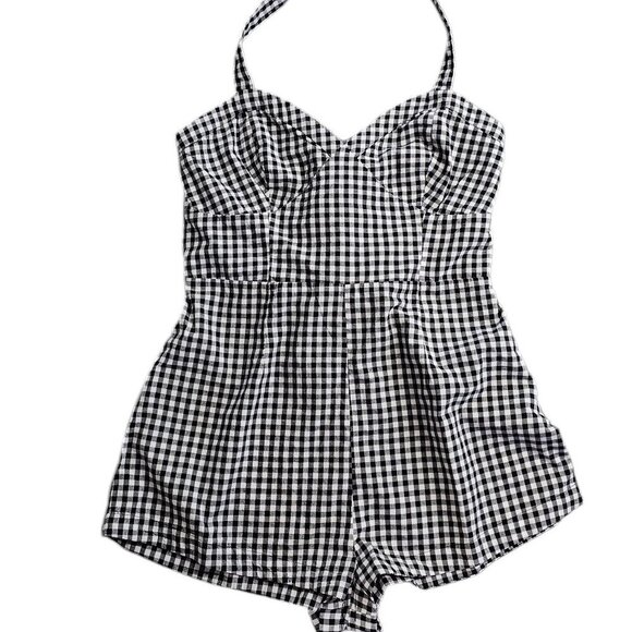 Anthropologie Maeve Halter Gingham Romper Size 12 Black White Sweetheart NWT - Picture 10 of 11